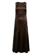 Objsally Sl Long High Neck Dress E Div Knelang Kjole Brown Object