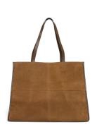 Leather Shopper Bag With Stitching Shopper Veske Beige Mango