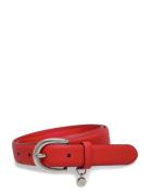 Charm Crosshatch Leather Belt Belte Red Lauren Ralph Lauren