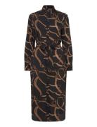 Belting-Print Crepe Shirtdress Knelang Kjole Black Lauren Ralph Lauren