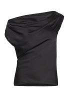 Satin Charmeuse Off-The-Shoulder Blouse Tops Blouses Short-sleeved Bla...