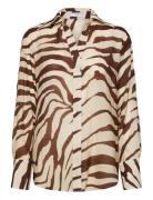 Flowy Zebra Printed Shirt Tops Shirts Long-sleeved Beige Mango