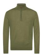 Extrafine Merino Wool Half Zip Tops Knitwear Half Zip Jumpers Khaki Gr...
