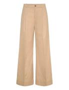 Pleated Cotton Twill Wide-Leg Pant Bottoms Trousers Chinos Beige Laure...