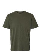 Slhaspen Slub Ss O-Neck Tee Noos Tops T-shirts Short-sleeved Green Sel...