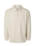 Slhrelax-Emanuel Soft Polo Zip Sweat Ex Tops Polos Long-sleeved Cream ...
