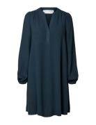 Slfviva Ls Short V-Neck Dress Noos Kort Kjole Blue Selected