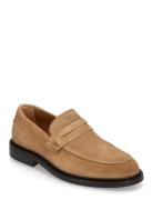 Slhcarter Suede Low Penny Loafer Mokasiner Lave Sko Beige Selected