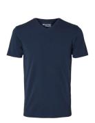 Slhnewpima Ss V-Neck Tee Noos Tops T-shirts Short-sleeved Navy Selecte...
