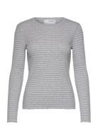 Slfanna Ls Crew Neck Tee Str S Tops T-shirts & Tops Long-sleeved Grey ...