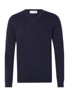 Slhberg Ls Knit V-Neck Noos Tops Knitwear V-necks Navy Selected