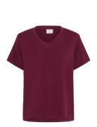 Kafrida V-Neck T-Shirt Tops T-shirts & Tops Short-sleeved Burgundy Kaf...