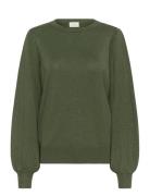 Kal Pointelle Pullover Tops Knitwear Jumpers Khaki Green Kaffe