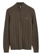 Cotton Cable Half Zip Tops Knitwear Half Zip Jumpers Khaki Green GANT