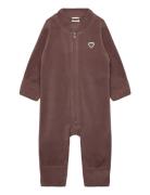 Hmlmini Fleece Zip Suit Bee Langermet Bodysuit Brown Hummel