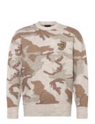 Brushed Camouflage Crew Neck Jumper Tops Knitwear Round Necks Beige Ly...
