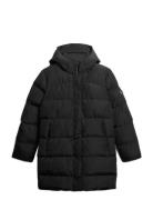 Hooded Sports Puffer Mid Jkt Fôret Kåpe Black Superdry