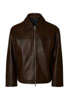 Slhnoah Leather Blouson Skinnjakke Skinnjakke Brown Selected