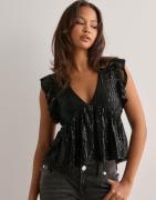 Nelly - Svart - Sequin Flounce Top