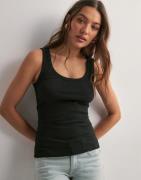 Selected Femme - Svart - Slfanna U-Neck Tank Top Noos