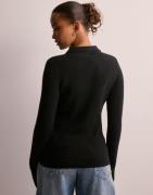 OBJECT - Svart - Objthess Thin Ls Knit Polo Shirt E