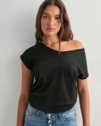 Only - Svart - Onlsilvery S/S V Neck Lurex Top Jrs