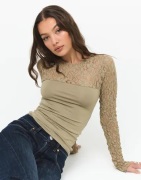 Nelly - Grønn - Lace Blocking Top
