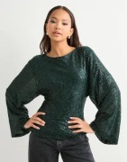 Nelly - Grønn - Glitter Volume Sleeve Top