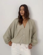 Nelly - Grønn - Button Blouson Blouse