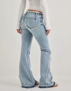 Nelly - Blå - No Waist Fringe Bootcut jeans